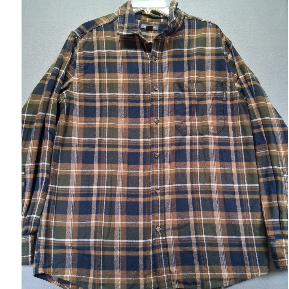 Eddie Bauer Mens Plaid Flannel Shirt Green Brown‎ Navy Blue Long Sleeve Size M